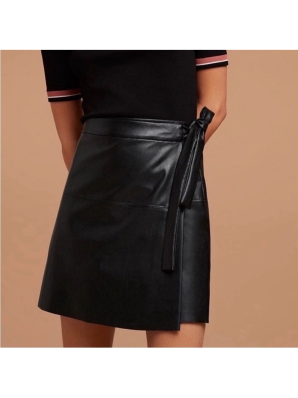 Aritzia Wilfred Free Faux Leather Wrap Mini Skirt - Black
